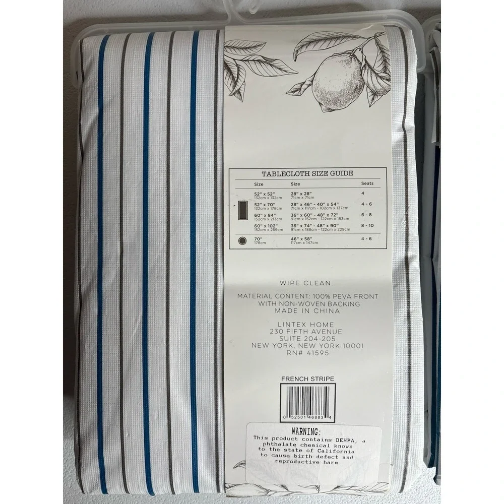 Lintex Vinyl Tablecloth Home Collection Rectangle French Stripe Lot Of 2 New